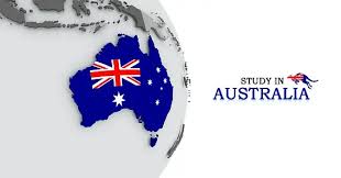 this is a white background with a global map of Australia and study in Australia at the right side