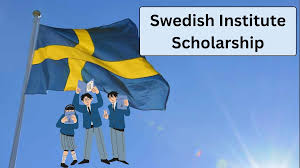 Sweden's flag with writings of swedish institute at the right side